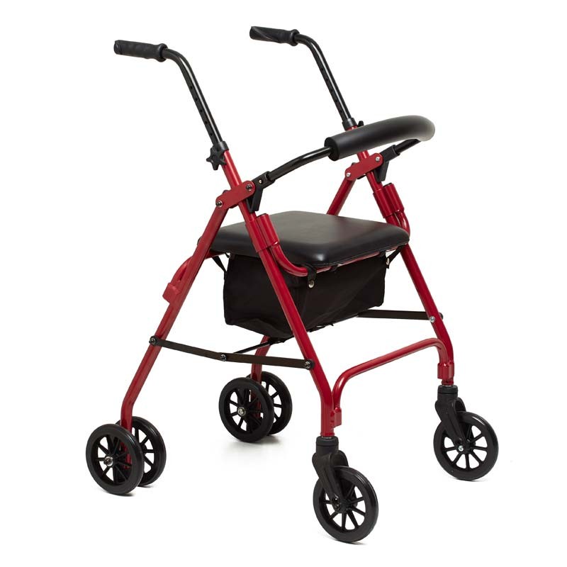 Rollator walker with two wheels and Rivoli pressure brake